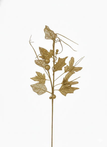 Decorative Gold Leaf & Berry Christmas Pick | 10069