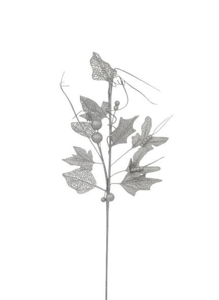 Decorative Silver Leaf & Berry Christmas Pick | 10069