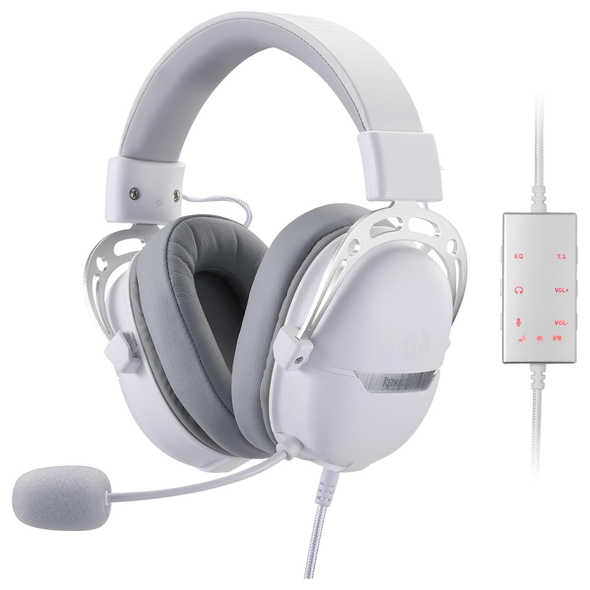Redragon Aurora Gaming Headset - White - USB Wired 7.1 Surround Sound Headphones with Microphone | H376PP