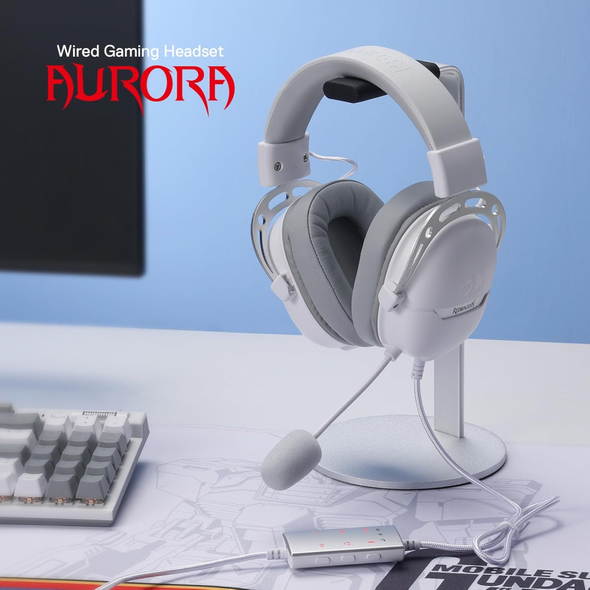 Redragon Aurora Gaming Headset - White - USB Wired 7.1 Surround Sound Headphones with Microphone | H376PP