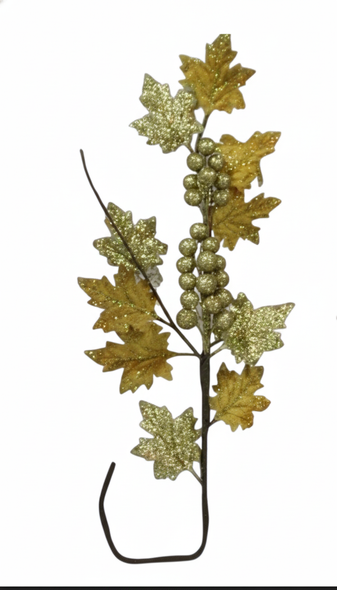 Decorative Gold Leaf & Berry Christmas Pick | 10074
