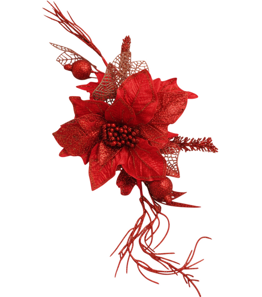 Decorative Red Flower Christmas Pick | 10076