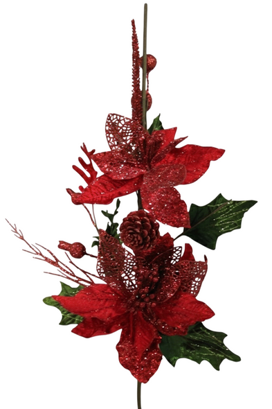 Decorative Red Flower & Pinecone Christmas Pick | 10077