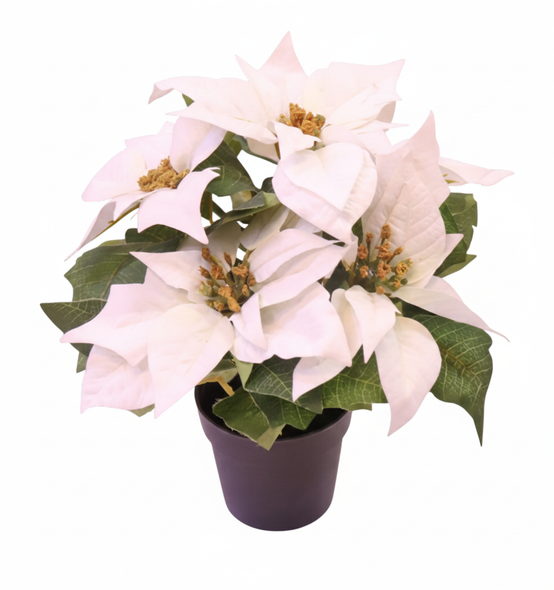 Decorative Artificial White Poinsettia Plant with Pot | XF-002