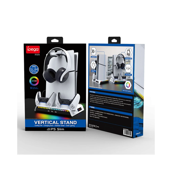 Ipega RGB Vertical Stand with Cooling Fan and Controller Charger For PS5 Slim & PS5 Pro - PG-P5S006