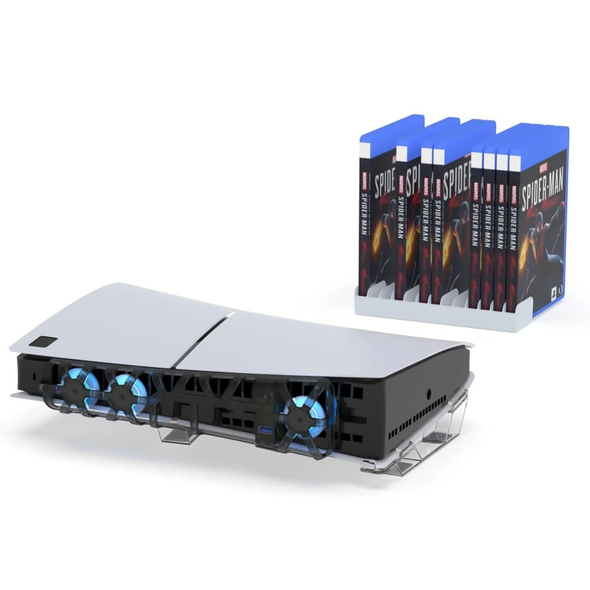 DOBE 3 in1 Kit comes with PS5 SLIM Horizontal Stand, Intelligent Cooling Fan & Game CD Case Organizer for PS5 Slim - TP5-35129