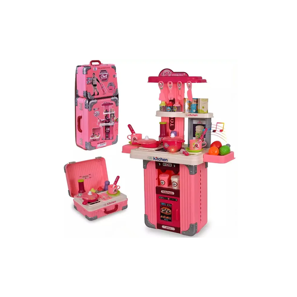 Kids Chef Cooking Play Kitchen Set with Suitcase Trolley – Pink | 008-101A