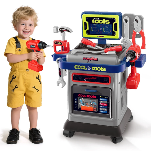 Power Cool Tools Kids Tool Workbench Playset with Accessories – 66 Pieces | 008-202