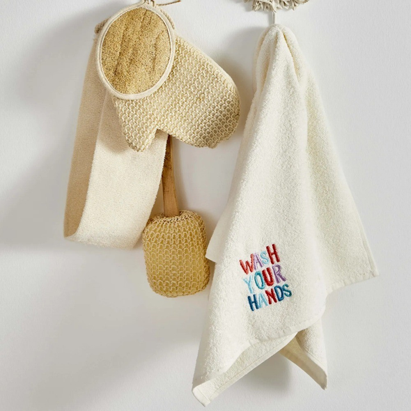 Karaca “Wash Your Hands” Embroidered Towel - 50 × 90 cm Cotton Hand Towel | 200.19.01.0307