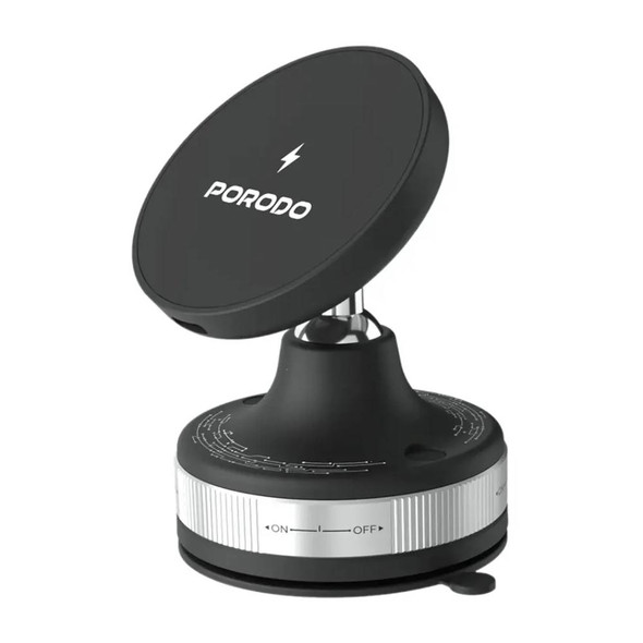 Porodo Vacuseal Smart Suction Wireless Charging Mount - Black | PD-HSM28-BK