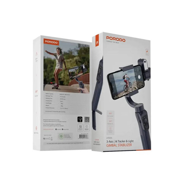 Porodo 3-Axis AI Tracker & Light Gimbal stabilizer - Black | PD-LFST035-BK