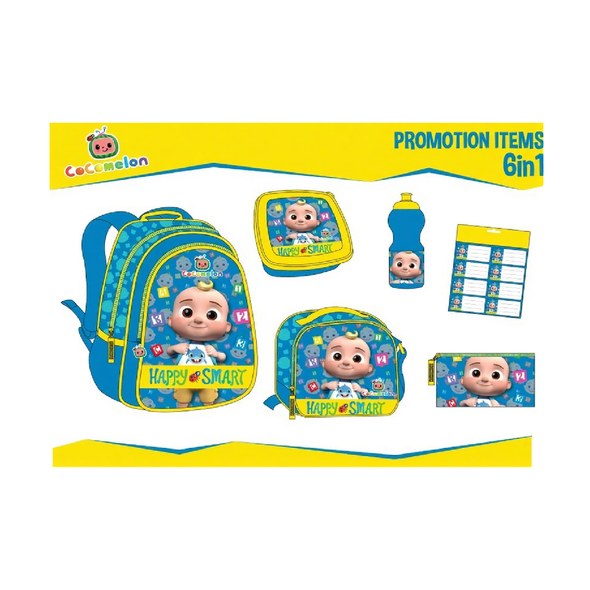 Kids School Backpack Set – Cocomelon Happy & Smart (6-in-1 Set) | CMPR23-1B