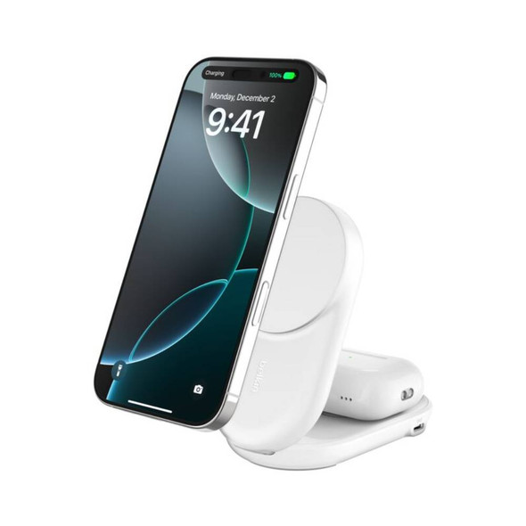 Belkin UltraCharge 2-in-1 Foldable Magnetic Charger Qi2 25W – White | WIZ039KQWH