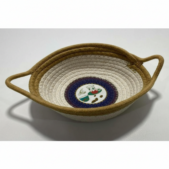 Ramadan Handwoven Basket with Side Handles – 20 cm, Traditional Islamic Tea Design | 1030-128