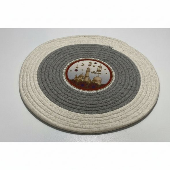 Ramadan Round Woven Placemat – 35 cm, Islamic Lantern & Mosque Pattern | 1030-124