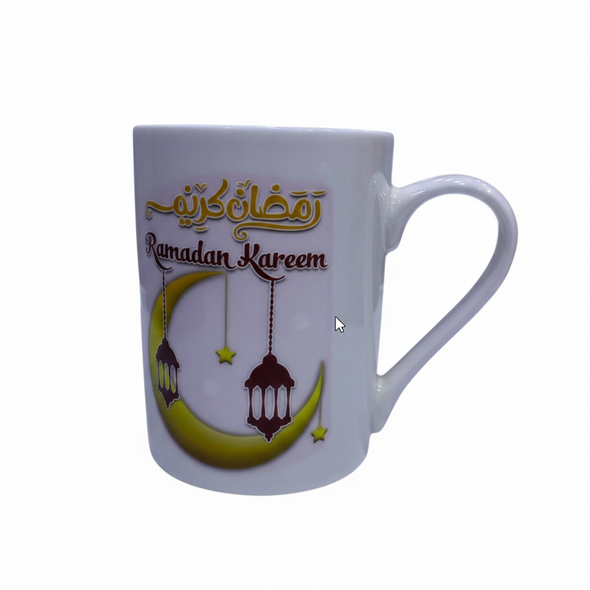 Ramadan Kareem Ceramic Mug – Arabic Calligraphy with Crescent & Lantern Design | 7047-1