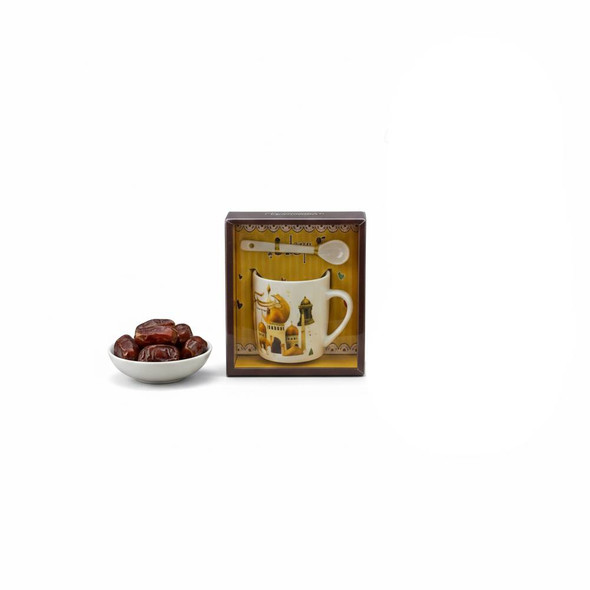 Ramadan Kareem Ceramic Mug with Spoon – Golden Mosque Design (Gift Box) | 7161-1