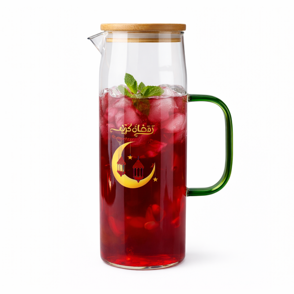 Ramadan Kareem Glass Pitcher with Wooden Lid & Green Handle | 7047-23