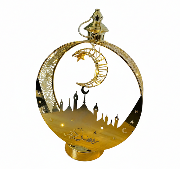 LED Ramadan Crescent Moon Lantern with Mosque Design | 7086-10