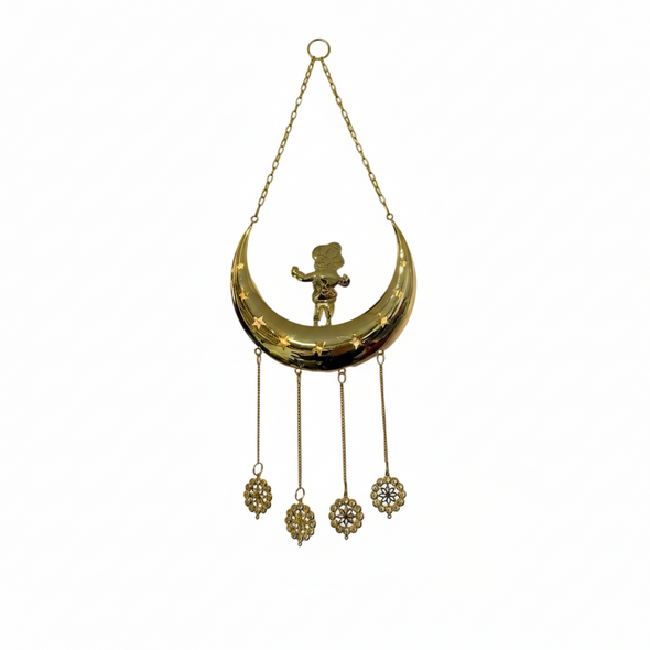 Ramadan Hanging Gold Crescent Moon Wall Décor with Stars | 7138-39