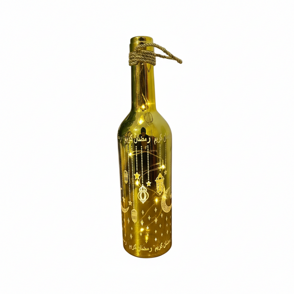 Decorative Gold Ramadan Bottle Lamp with LED Lights and Arabic Calligraphy | 7138-50