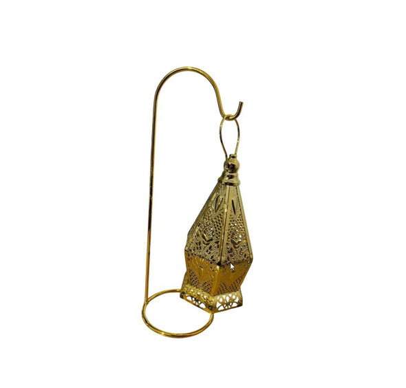 Ramadan Gold Hanging Moroccan Lantern with Metal Stand | 7138-62