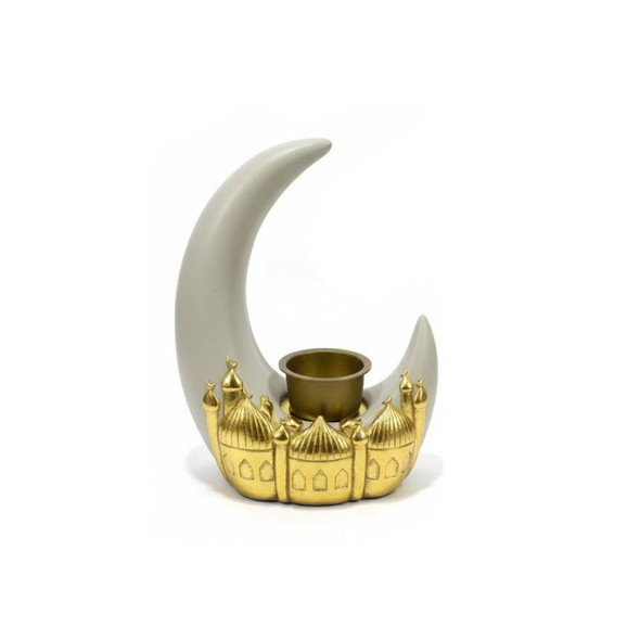 Ramadan Crescent Resin Incense Burner with Gold Mosque Design | 2002-108