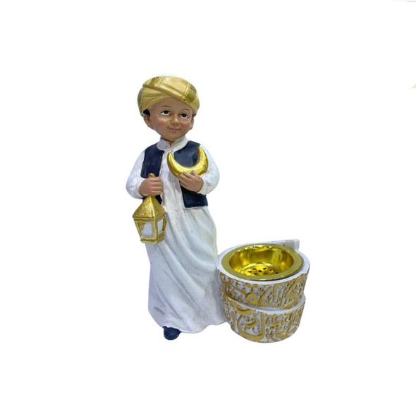 Ramadan Boy Resin Incense Burner Figurine with Lantern & Crescent | 2002-76