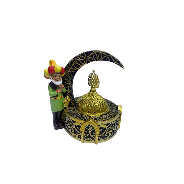 Ramadan Resin Incense Burner with Crescent Arch & Figurine – Black & Gold | 2002-40