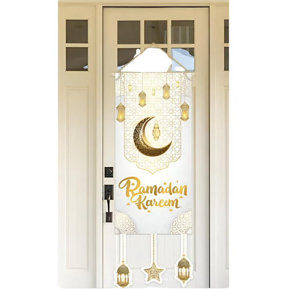 Ramadan Kareem Door Hanging Banner with Crescent Moon and Lanterns | 7138-51
