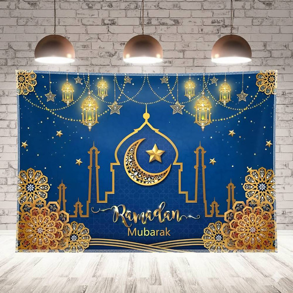 Ramadan Mubarak Blue Mosque Backdrop Wall Decoration | 7102-13