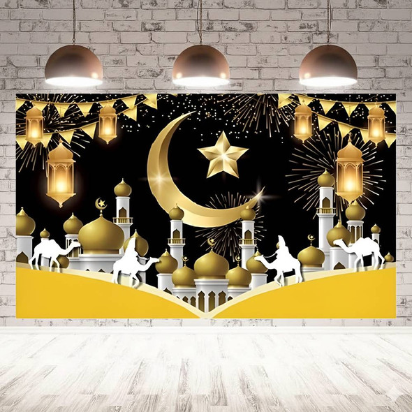 Ramadan Golden Mosque Night Backdrop with Crescent Moon | 7102-14