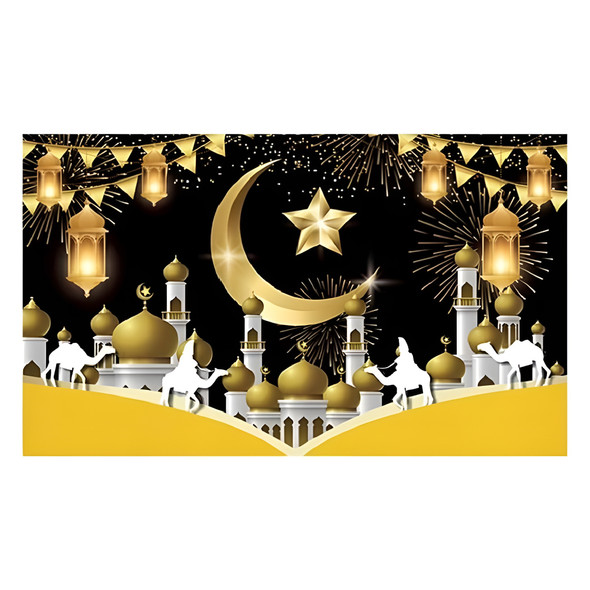 Ramadan Golden Mosque Night Backdrop with Crescent Moon | 7102-14