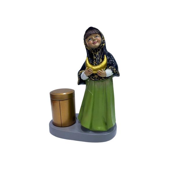 Ramadan Girl Figurine with Crescent Moon & Incense Holder – Resin Decorative Piece | 2002-71