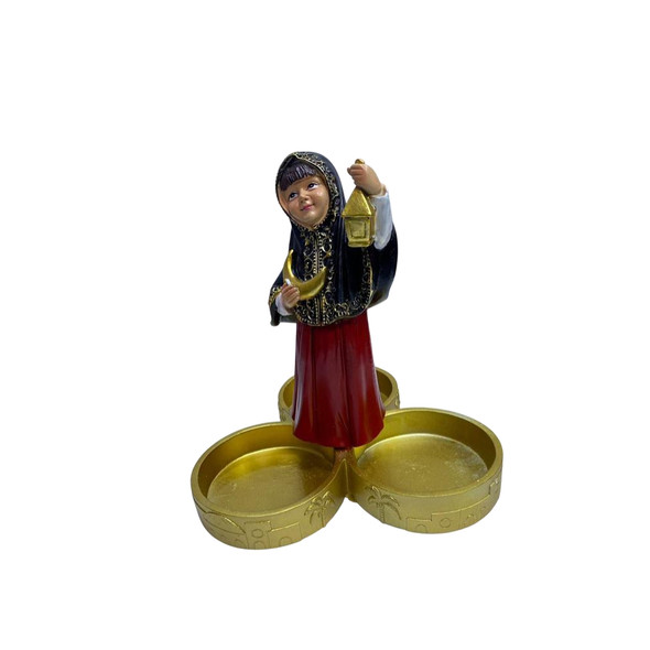 Ramadan Girl Figurine with Lantern & Dual Tray – Resin Decorative Piece | 2002-72