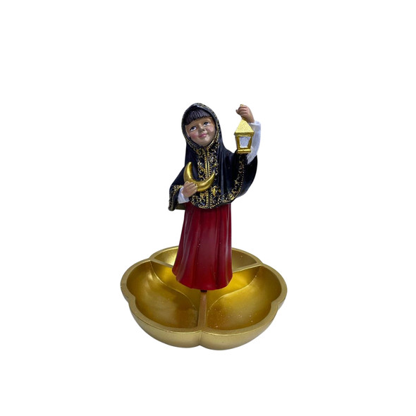 Ramadan Girl Figurine with Lantern & Triple Tray – Resin Decorative Piece | 2002-73