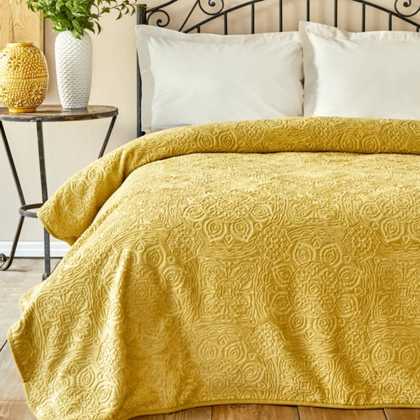 Karaca Home Scala Mustard Double Embossed Blanket | 200.18.01.0578