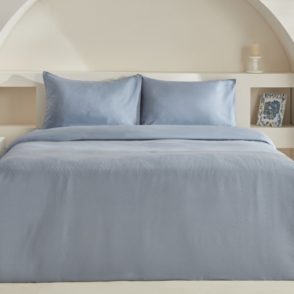Karaca Home Sion 100% Cotton Jacquard Satin Blue King Size Duvet Cover Set | 200.22.12.0110