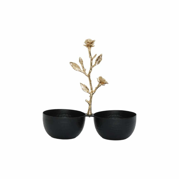 Karaca Home Decorative 2-Compartment Black and Gold Snack Bowl | 300.22.02.0950