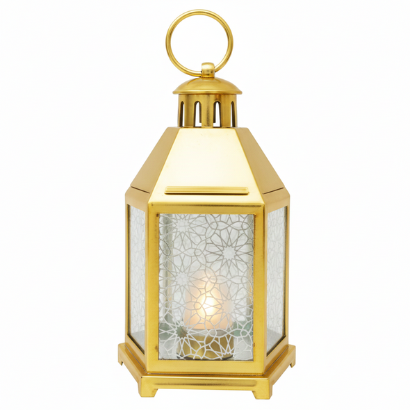 Ramadan Classic Gold LED Lantern with Patterned Glass | 7082-27