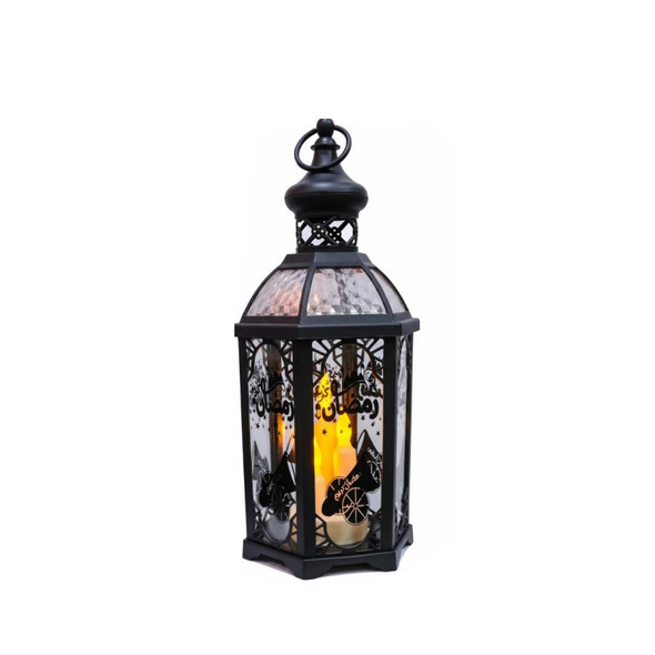 Ramadan Decorative Metal LED Lantern with Cannon & Mosque Artwork – Black | 7082-33