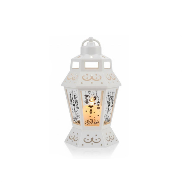 Ramadan Hanging Gold Metal LED Lantern with Moon & Star Glass Panels | 7082-40