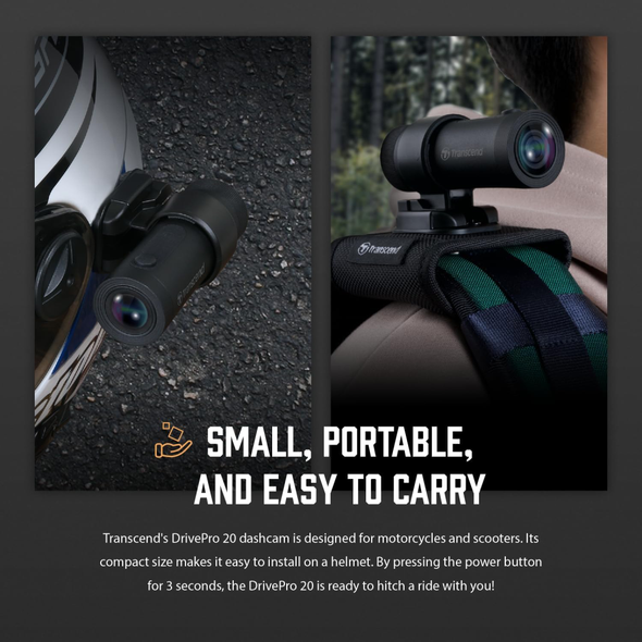 Transcend Drive Pro 20 Motorcycle Dashcam, 64GB | TS-DP20A-64G