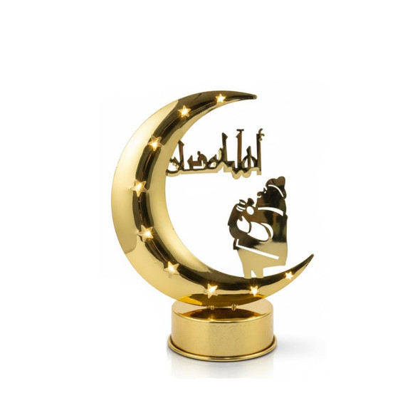 Ramadan Gold Crescent Moon LED Table Decor with Child Figure | 7138-42