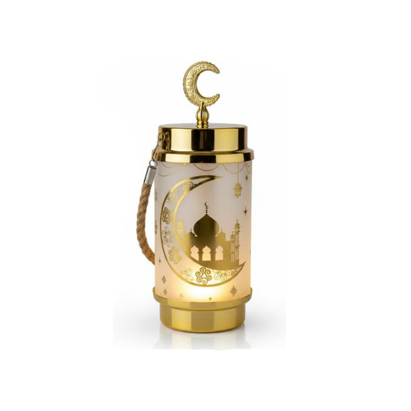Ramadan Decorative Gold LED Lantern with Crescent Moon & Mosque Design | 7138-78