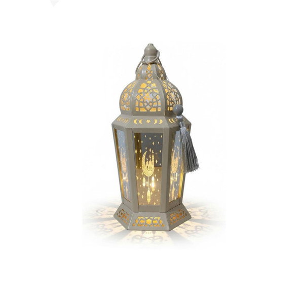 Ramadan Decorative Multicolor Glass LED Lantern – Gold Finish | 7138-85