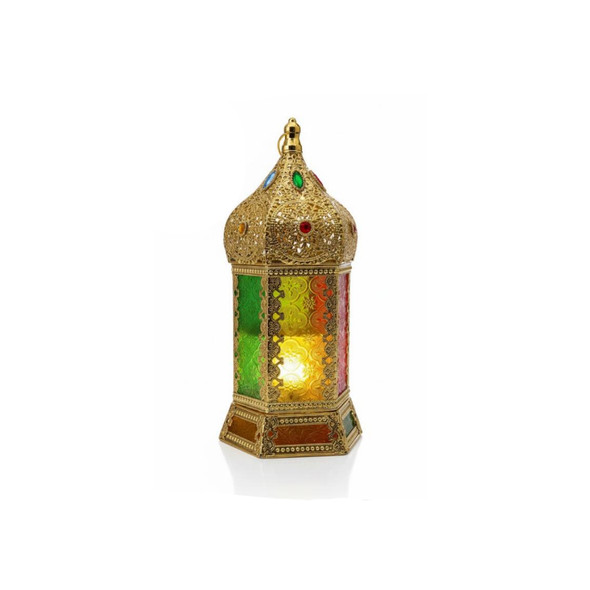 Ramadan Pyramid Shape Gold LED Lantern with Star & Moon Cutouts | 7138-73