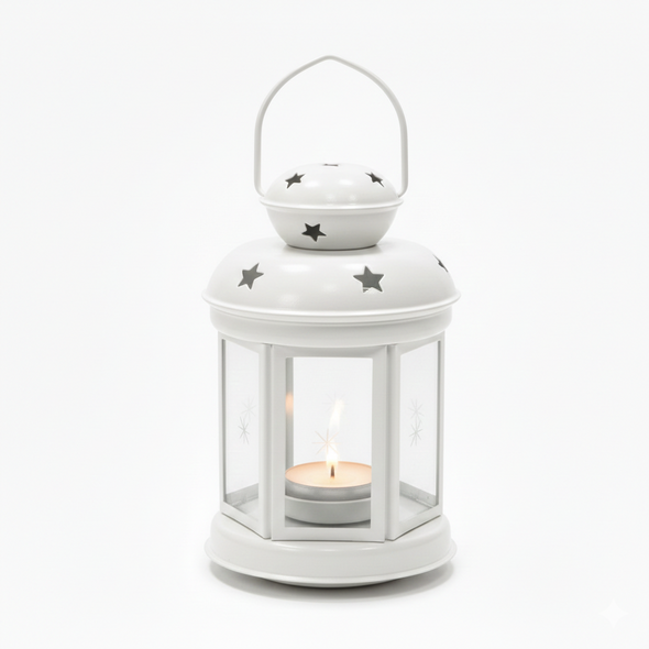 Ramadan Classic Metal LED Lantern with Star Cutouts – White | 7138-1W