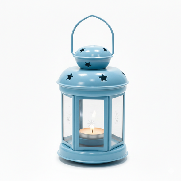 Ramadan Classic Metal LED Lantern with Star Cutouts – Blue | 7138-1B