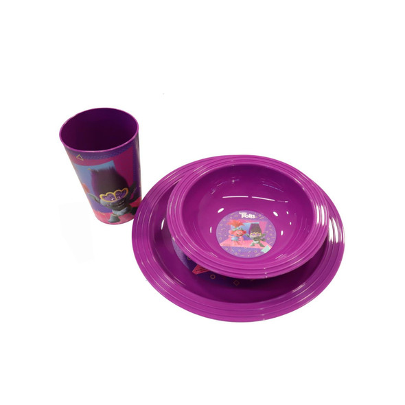 Trolls Kids Dining Set with Plate, Bowl & Cup – Purple | 162441-261N